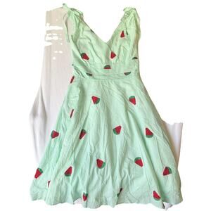 Voodoo Vixen Women Dress S Mint Green Watermelon Embroidery Fruit Fit & Flare